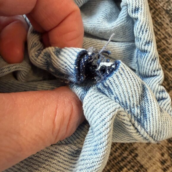 Zara denim puff sleeve button up shirt • size large - Picture 5 of 8